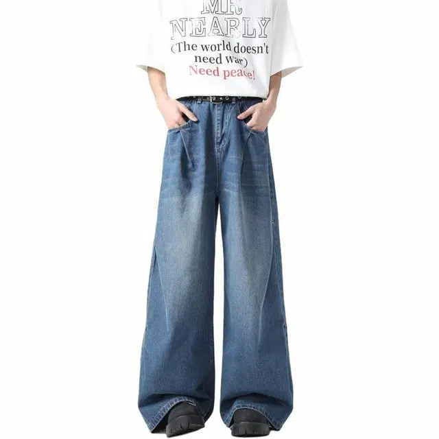 宝米卡 美式宽松百搭阔腿裤舒适百搭牛仔裤 男女同款