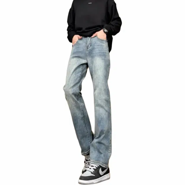 沃马 美式潮流痞帅宽松阔腿休闲长裤牛仔裤 男女同款 水洗蓝