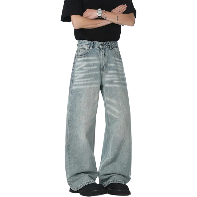 宝米卡 美式高街直筒宽松牛仔裤 男女同款 复古蓝