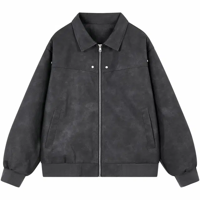 帕丁顿熊 美拉德复古做旧皮衣美式高街铆钉拼接休闲宽松机车防风夹克外套 男女同款