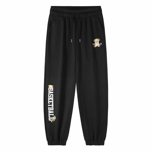 泰迪珍藏 趣味小熊字母刺绣纯色宽松休闲针织运动裤 男女同款