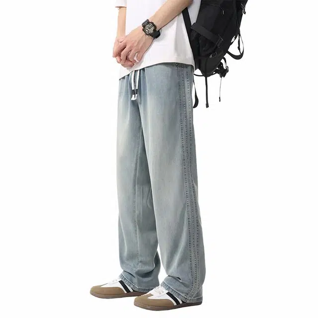 协协乐 美式复古条纹水洗夏季薄款休闲长裤牛仔裤 男款