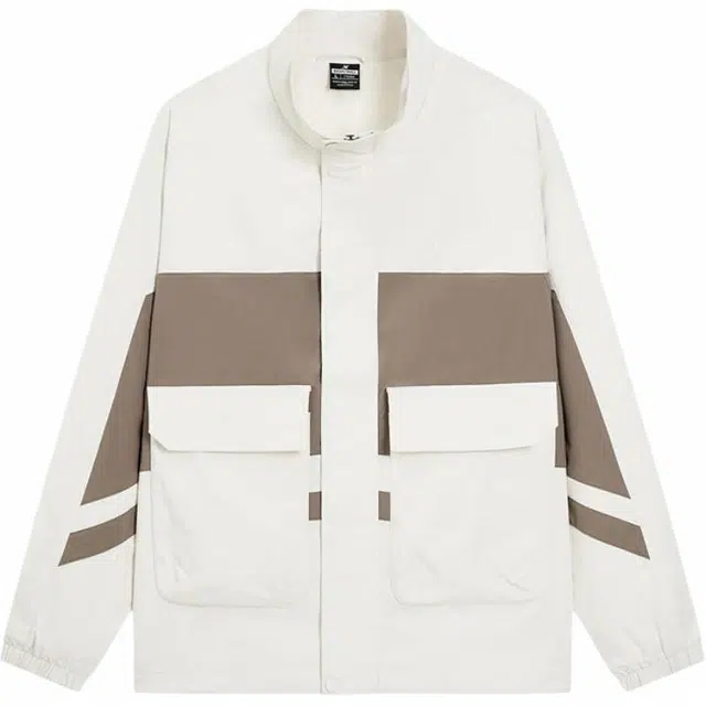 特步 篮球系列 拼接字母拉链立领舒适透气百搭运动风衣 男款 明月白/雷雨灰