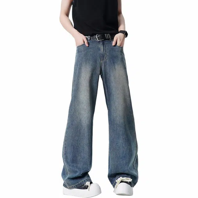 颂希尔 潮牌美式复古直筒宽松百搭休闲长裤牛仔裤 男女同款