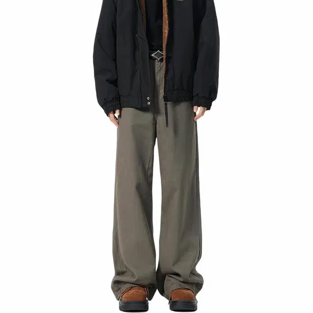 颂希尔 潮牌美式复古宽松百搭休闲做旧长裤牛仔裤 男女同款 棕色