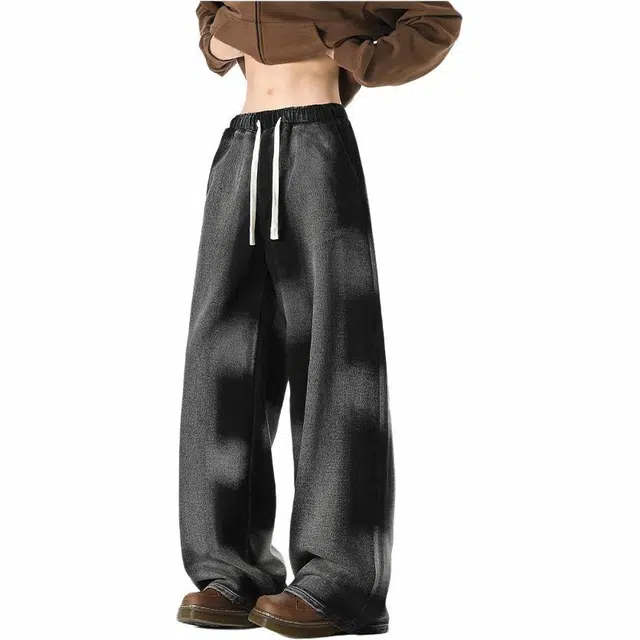 沃马 直筒休闲美式高街拼接牛仔裤 男女同款