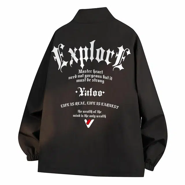 雅鹿 美式潮流简约基础双面穿宽松时尚字母长袖拉链立领夹克外套 男女同款