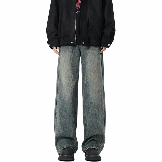 颂希尔 潮牌美式水洗直筒裤宽松百搭休闲牛仔裤 男女同款 复古蓝