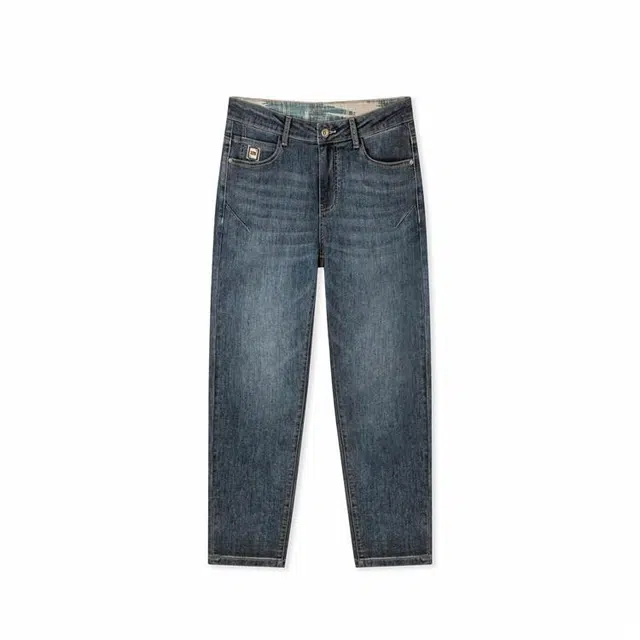 森马 刺绣水洗做旧窄版宽松直筒怀旧莱赛尔面料户外牛仔裤 男款