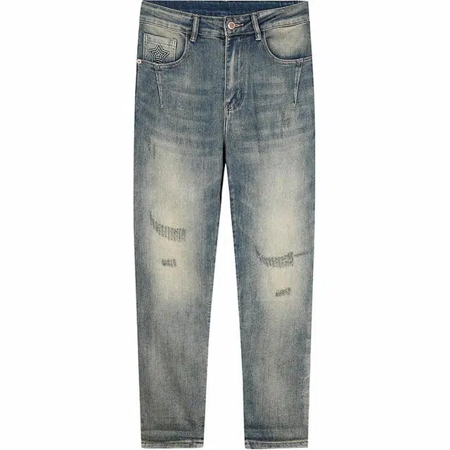 才子 复古修身弹力时尚牛仔裤 男款 蓝色