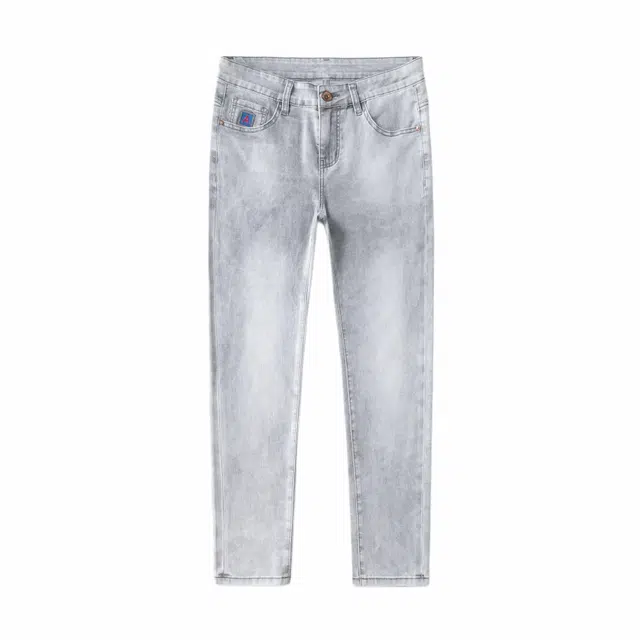 大白鲨 薄款小个子显高小脚弹力修身潮牌痞帅舒适牛仔裤 男款 浅灰色