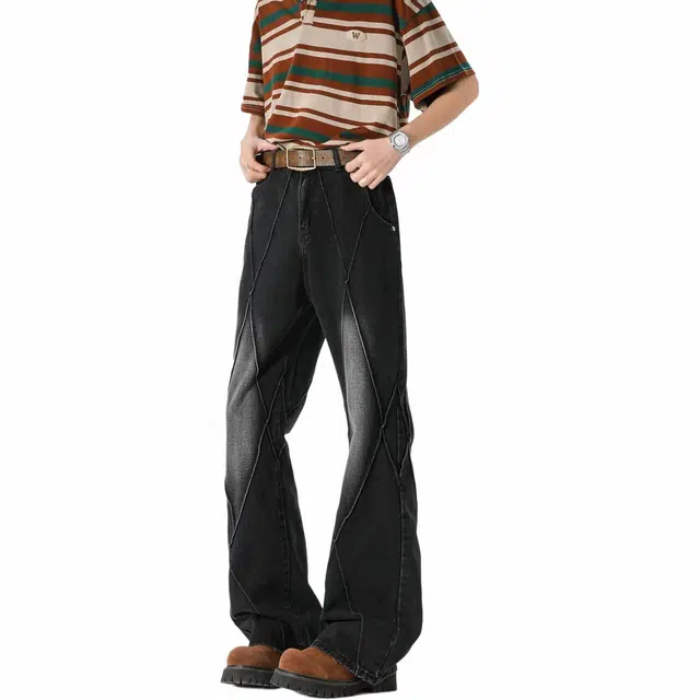 沃马 美式高街高级感复古重工设计通勤垂感牛仔裤 男女同款