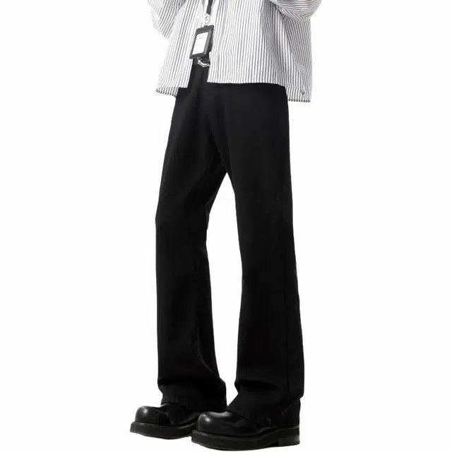 沃马 阿美咔叽弹力直筒宽松中腰牛仔裤 男女同款 黑色