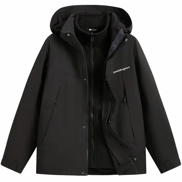 帕丁顿熊 简约反光字母印花纯色拼接宽松户外休闲防风防水工装口袋可拆卸内胆三合一防寒保暖加厚棉服 男女同款