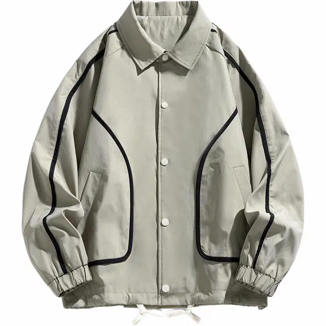 雅鹿 美式高街基础款简约翻领宽松休闲工装长袖夹克外套 男女同款 卡其