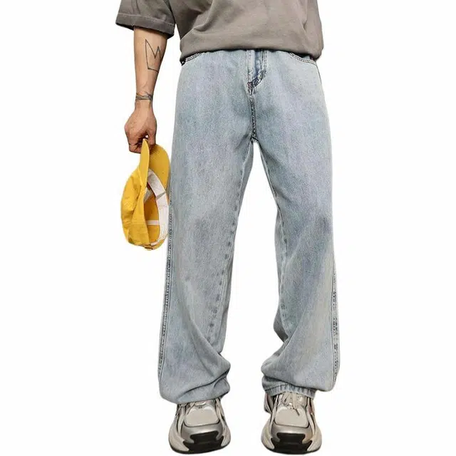 宝米卡 美式柔软宽松垂感百搭休闲牛仔裤 男女同款 浅蓝