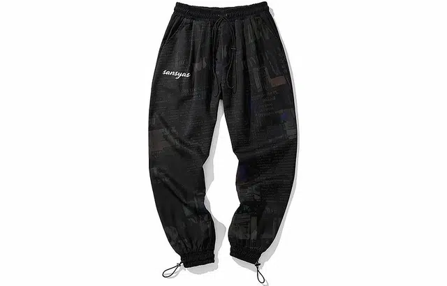 木村三社 满印字母海报印花宽松束脚休闲裤 男女同款 黑色