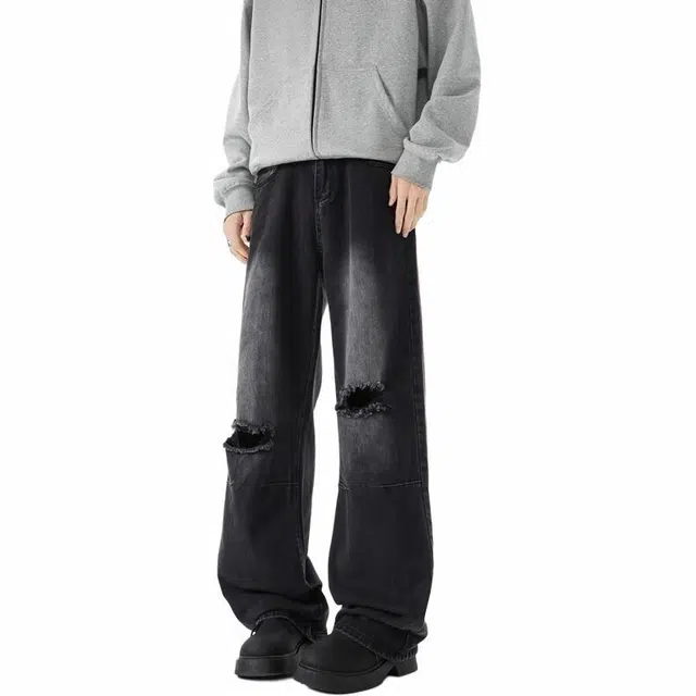 沃马 复古高街舒适亲肤时尚牛仔裤 男女同款 黑色