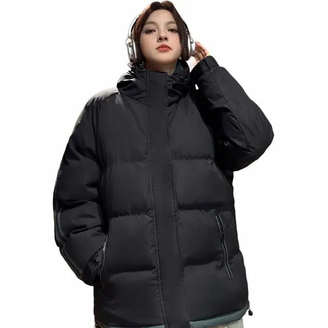 【dme】 拼接撞色假两件加厚保暖连帽羽绒服 男女同款