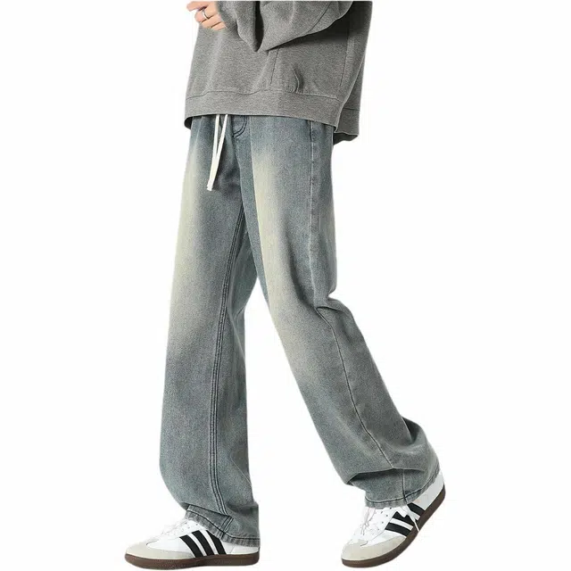 隐狼世家 美式高街水洗系带牛仔裤 男款 蓝色