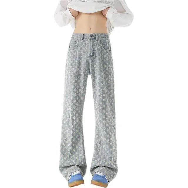 沃马 美式高街直筒宽松水洗做旧高级感中腰牛仔裤 男女同款