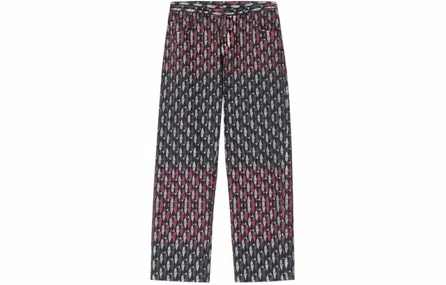 速写 几何图案拼色宽松直筒休闲长裤 男女同款