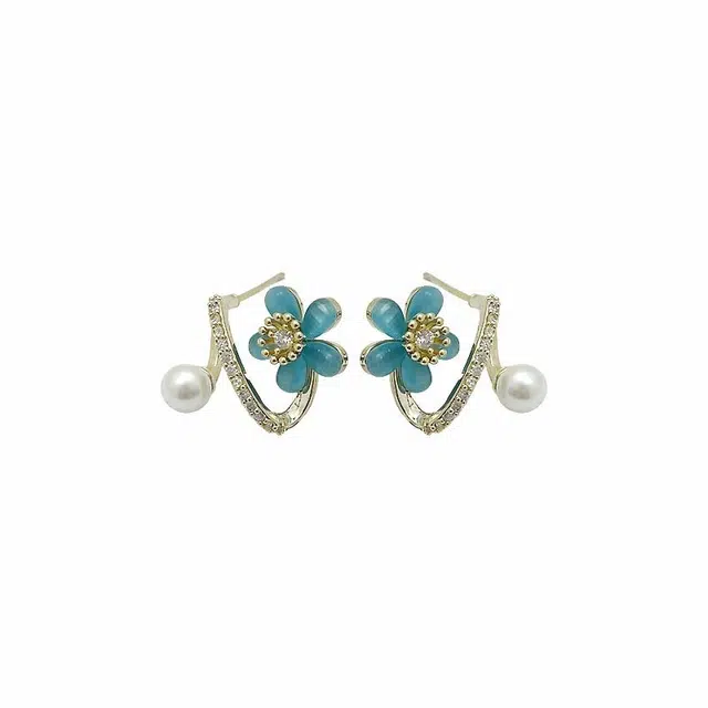 双生恋 花朵 一幅戴出两幅效果小众设计感百搭时尚精致日常通勤耳饰轻奢高级感 铜 耳钉 女款