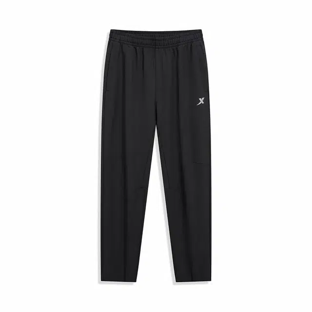 特步 男子训练系列 纯色系带宽松中腰直筒针织运动裤 男款 正黑色