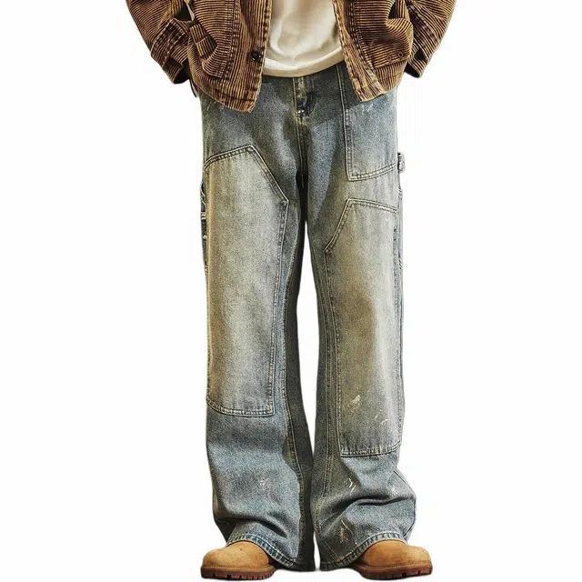 格蓝鹿 潮牌日常通勤高街经典复古高街牛仔裤 男女同款 水洗蓝