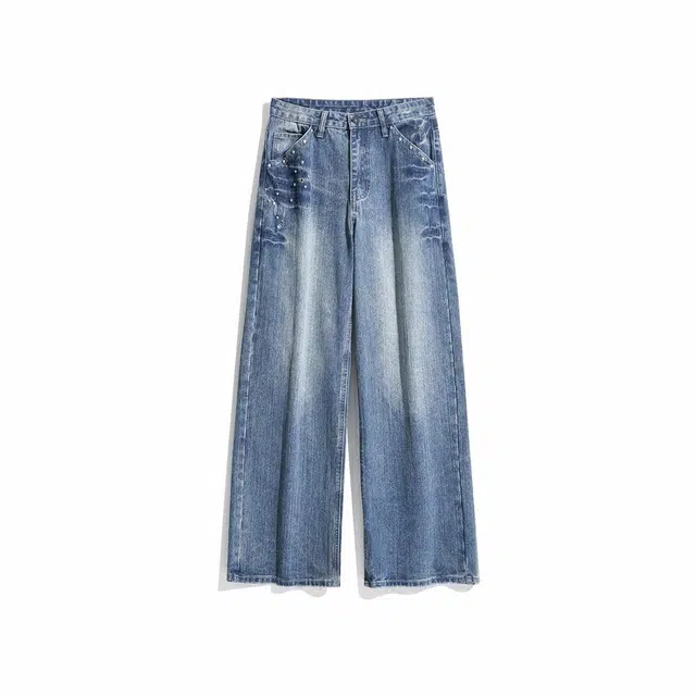 欧路得 美式高街拖地宽松牛仔裤 男款 蓝色