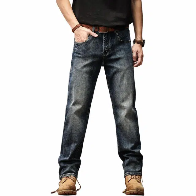 格蓝鹿 潮牌小弯刀垂感直筒休闲美式日常耐磨复古做旧水洗牛仔裤 男女同款 复古蓝