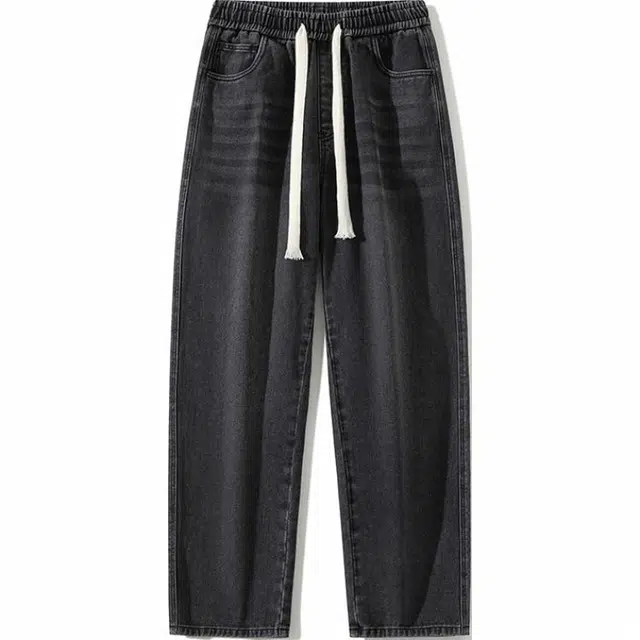 马员外 加绒加厚褶皱保暖牛仔裤 男款 黑色