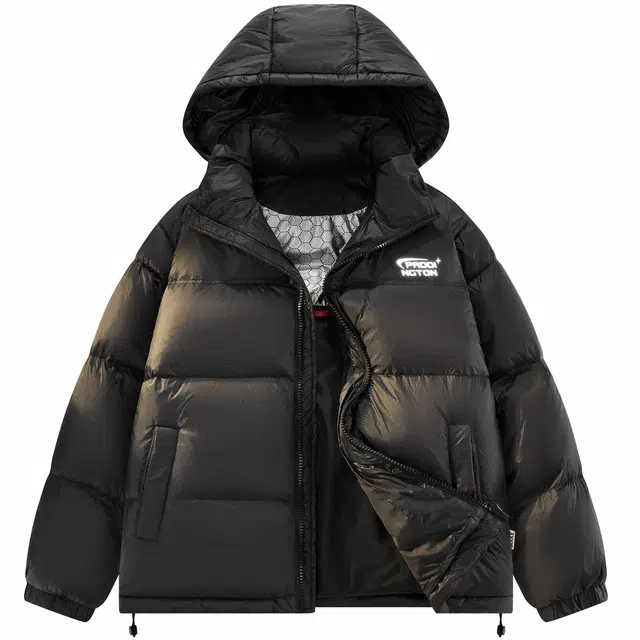 帕丁顿熊 简约反光字母印花宽松休闲可拆卸帽面包服防风防寒保暖加厚羽绒服 男女同款