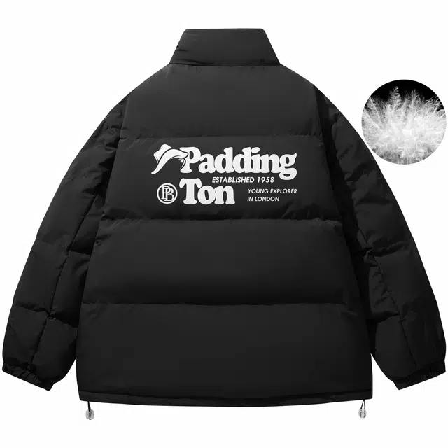 帕丁顿熊 卡通小熊字母印花纯色宽松休闲面包防风防寒保暖加厚羽绒服 男女同款