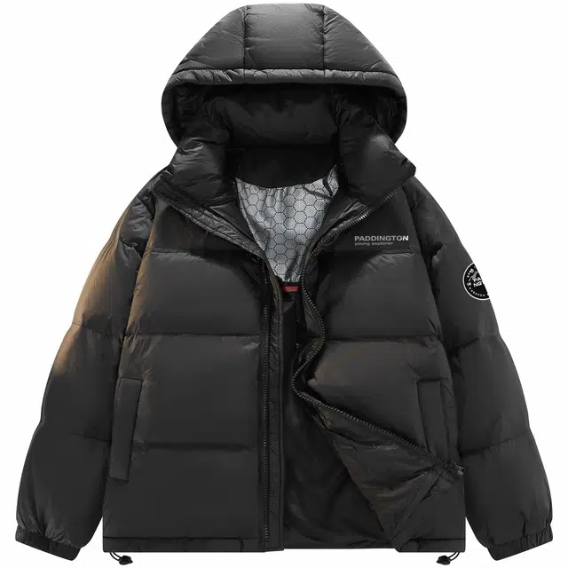 帕丁顿熊 简约字母印花拼接纯色宽松休闲可拆卸帽面包防风防寒保暖加厚羽绒服 男女同款