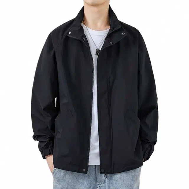玉儿恋 休闲百搭宽松立领户外防风防水上衣夹克外套 男款 黑色