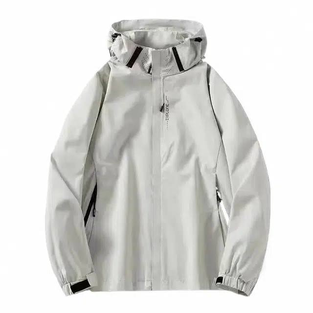 玉儿恋 时尚防风户外登山字母印花连帽落肩宽松拉链夹克外套 男女同款