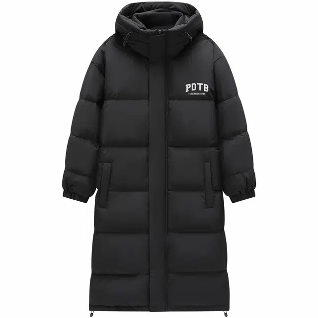 帕丁顿熊 美式复古字母印花简约纯色宽松长款连帽面包服防风防寒保暖加厚羽绒服 男女同款