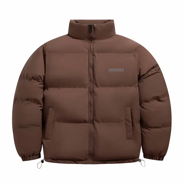 金贝勒 美式休闲字母印花猫咪图案面包立领落肩宽松百搭拉链棉服 男女同款 咖啡色