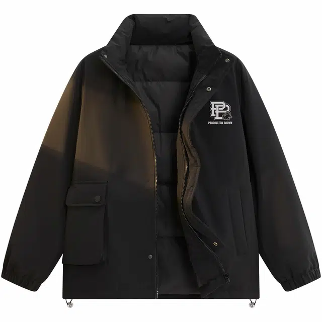 帕丁顿熊 简约拱形字母印花纯色宽松休闲防风防寒保暖加厚羽绒服 男女同款 黑色