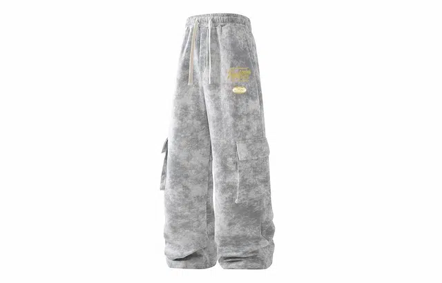 冰飞 美式高街复古创意手绘字母图案印花宽松舒适多口袋松紧抽绳设计巴黎脏脏休闲裤学院风潮牌潮流直筒工装裤 男女同款