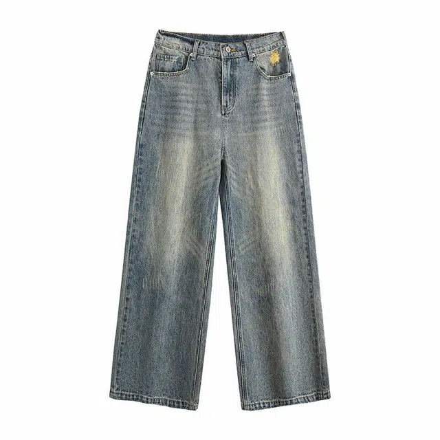 欧路得 美式做旧水洗复古高街宽松直筒牛仔裤 男款
