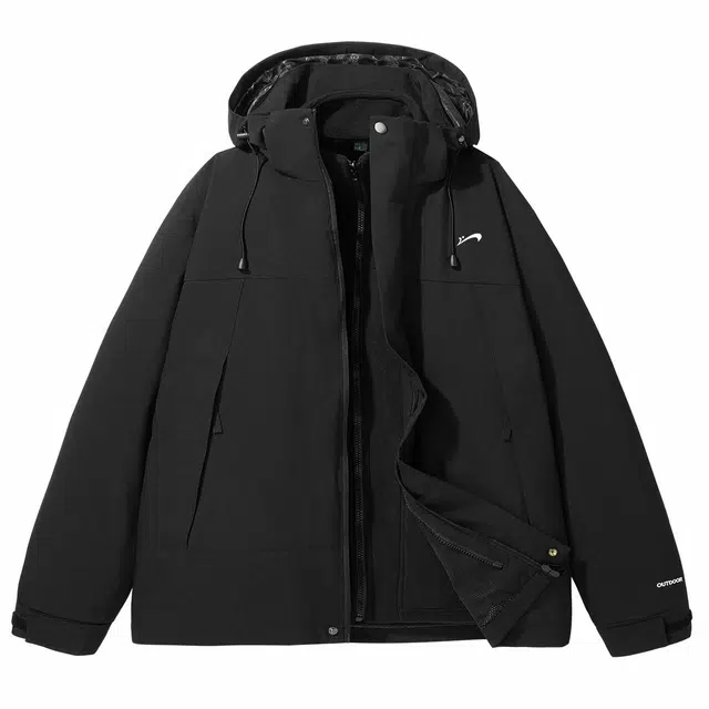 贵人鸟 基础休闲抓绒内胆连帽拉链直筒长袖夹克外套 男女同款