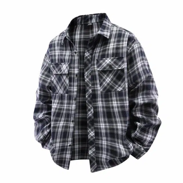 雅鹿 美式高街基础格子小香风翻领单排扣宽松百搭简约长袖夹克外套 男女同款 黑色