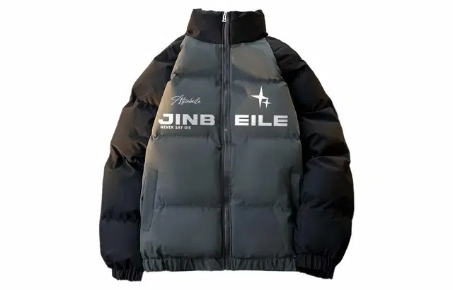 金贝勒 美式休闲复古高街字母印花撞色拉链插肩立领潮流宽松保暖防风百搭棉服 男女同款