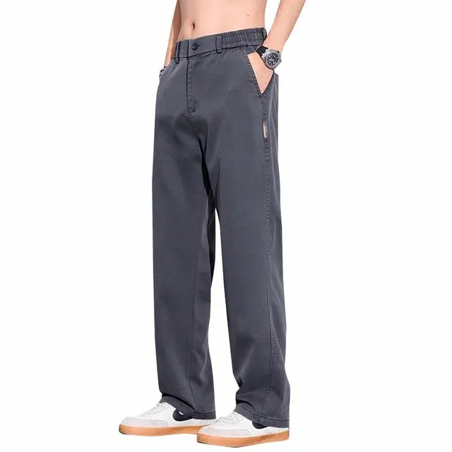 协协乐 纯色天丝男士夏季薄款宽松直筒牛仔裤 男款