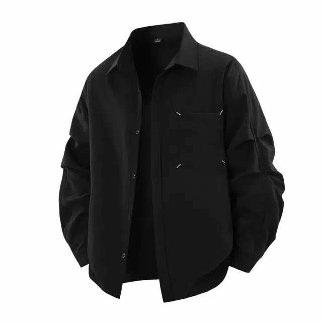 雅鹿 美式高街基础翻领单排扣简约百搭纯色宽松夹克外套 男女同款 黑色