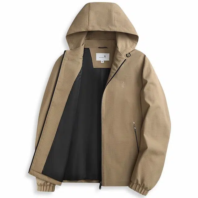 与狼共舞 格纹肌理感休闲抗皱防风可拆卸连帽夹克外套 男款