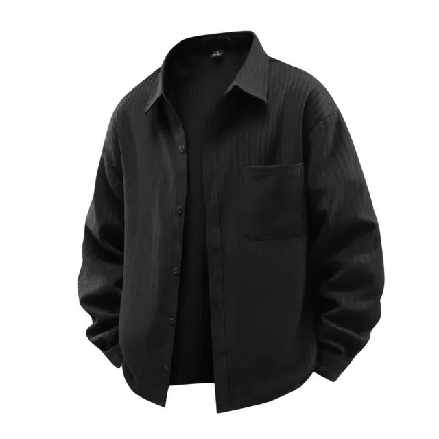 雅鹿 美式高街纯色翻领单排扣宽松百搭简约夹克外套 男女同款 黑色