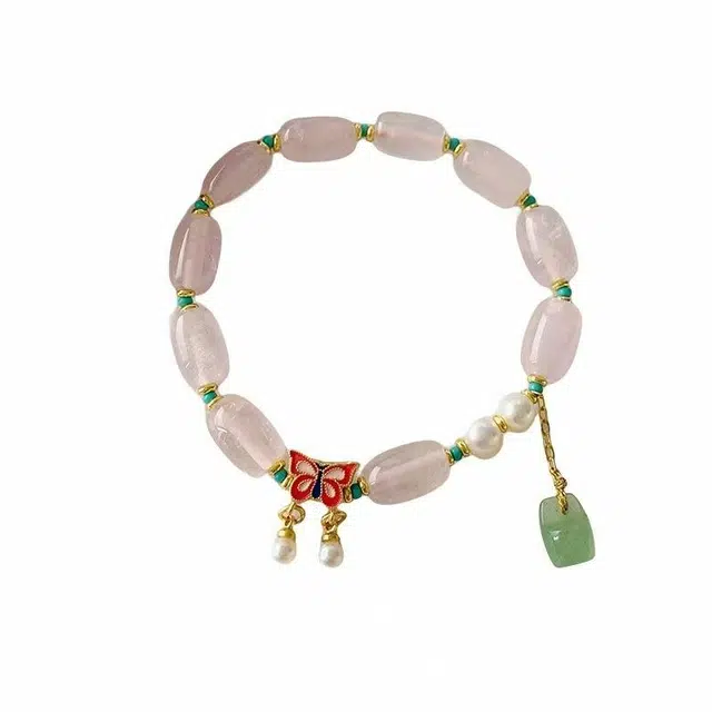 指尖瑰宝 用具体的快乐对抗不具体的焦虑蝴蝶小众高级升职加薪节节高升好运爆棚快乐就好天然 粉水晶 手串 女款